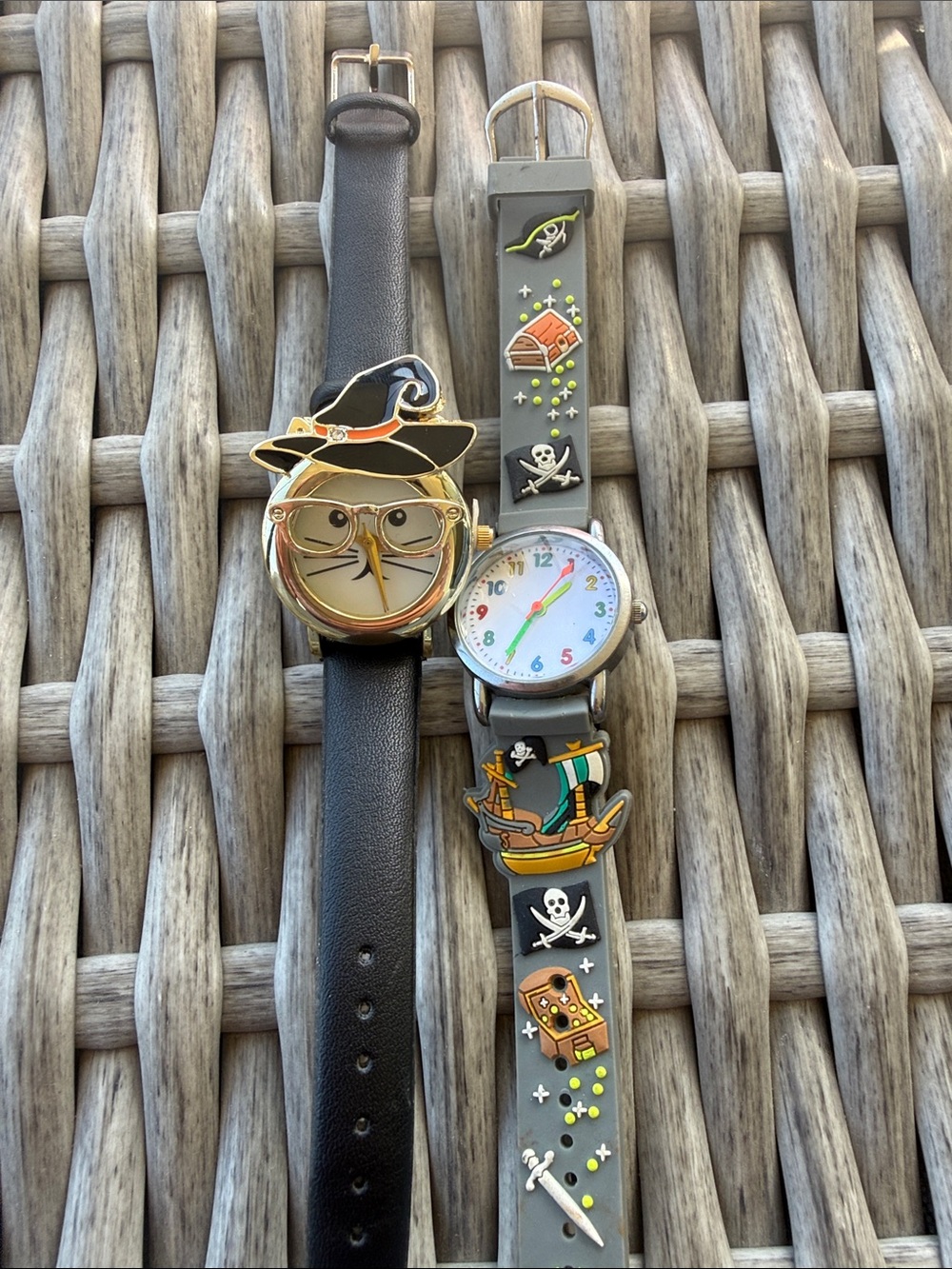 Kids Pirate & Cat Character Analog Watches - Black & Gray